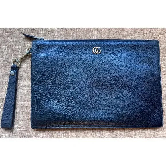 Auth. Gucci GG Marmont Black Leather Pouch Clutch - Picture 2 of 16